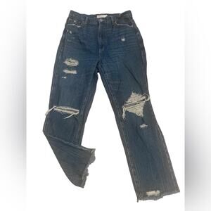 Garage Denim Pants Women 9 Casual Distressed Raw Hem Vintage Straight Jeans Blue